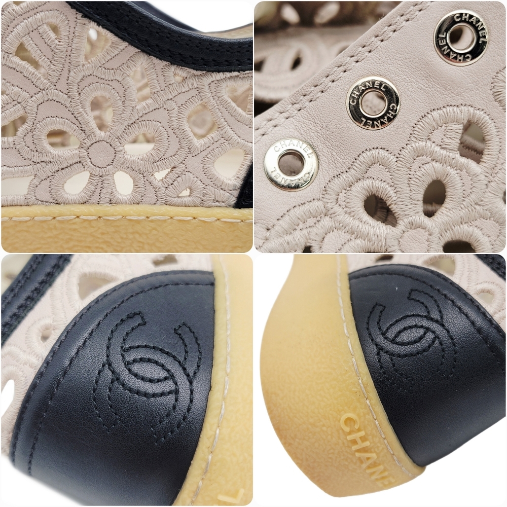 CHANEL Camellia Floral Laser Cut CC Low-Top Sneakers Cream Black 7/37 + COA - Picture 8 of 13